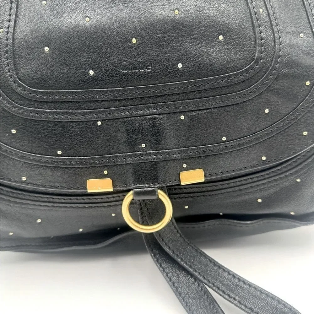 Chloe Medium Black Leather Studded Marcie Convertible 2way Satchel Ltd Edition
